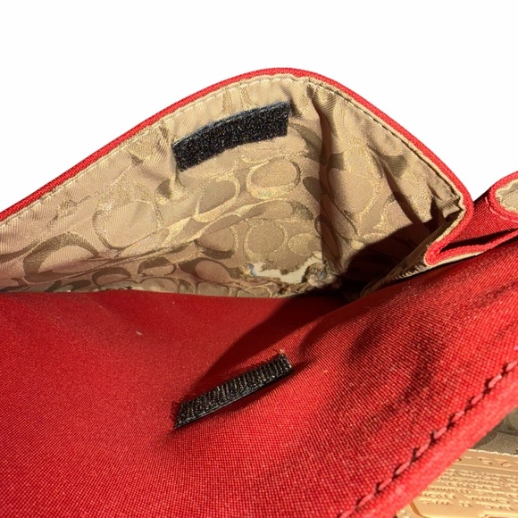 Coach Women’s Red Canvas and Tan Leather Diaper Shoulder Bag 25-6437 - Picture 4 of 10